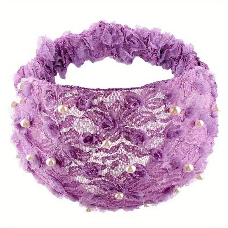 Faux Pearl Wide Brim Elastic Headband Women's Non-Slip Hair Cover