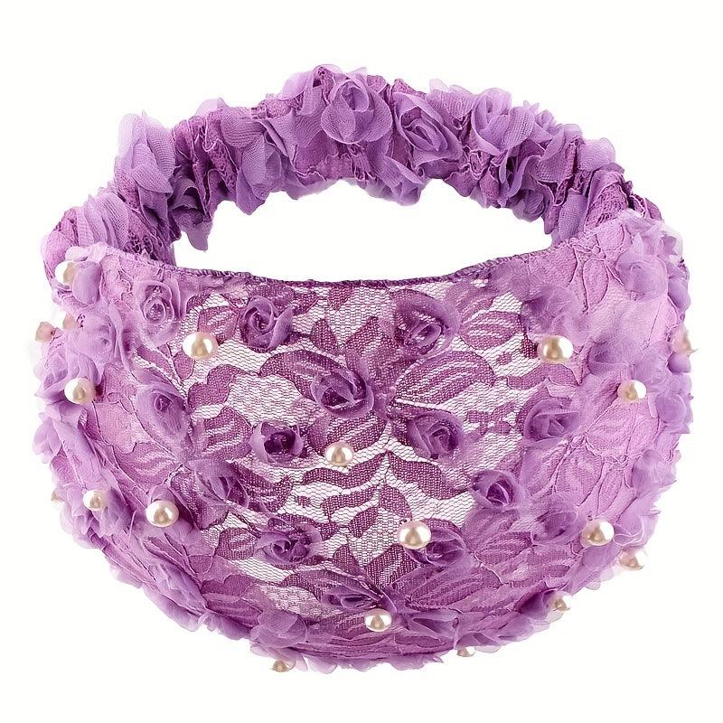 Faux Pearl Wide Brim Elastic Headband Women's Non-Slip Hair Cover