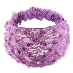 Faux Pearl Wide Brim Elastic Headband Women's Non-Slip Hair Cover