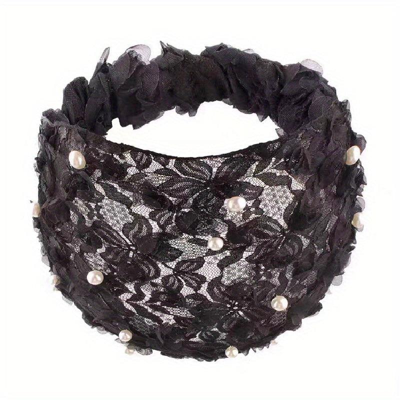 Faux Pearl Wide Brim Elastic Headband Women's Non-Slip Hair Cover
