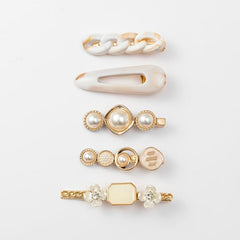 5pcs Multicolor Faux Pearl Flower Hair Clip Metal Hair Accessories