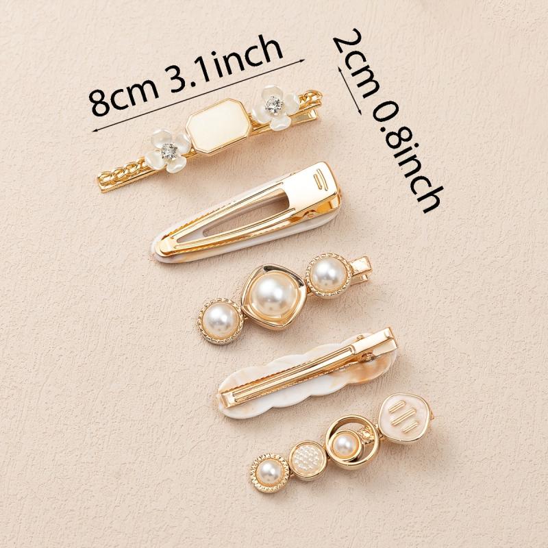 5pcs Multicolor Faux Pearl Flower Hair Clip Metal Hair Accessories