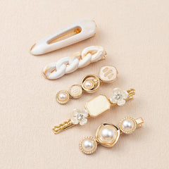 5pcs Multicolor Faux Pearl Flower Hair Clip Metal Hair Accessories
