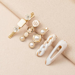 5pcs Multicolor Faux Pearl Flower Hair Clip Metal Hair Accessories