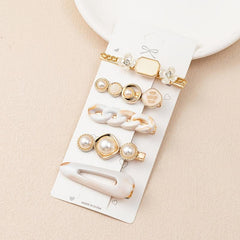 5pcs Multicolor Faux Pearl Flower Hair Clip Metal Hair Accessories