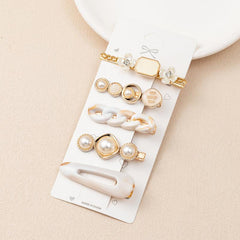 5pcs Multicolor Faux Pearl Flower Hair Clip Metal Hair Accessories