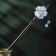 Ancient Style Flower Petal Hairpin Chinese Wooden Hair Stick Ponytail Holder