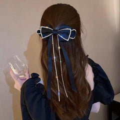 Rhinestone Hair Clips Bow Chain Tassel Claw Hair Accessories