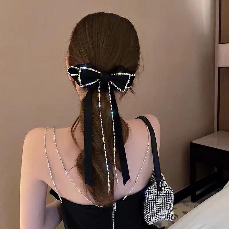 Rhinestone Hair Clips Bow Chain Tassel Claw Hair Accessories