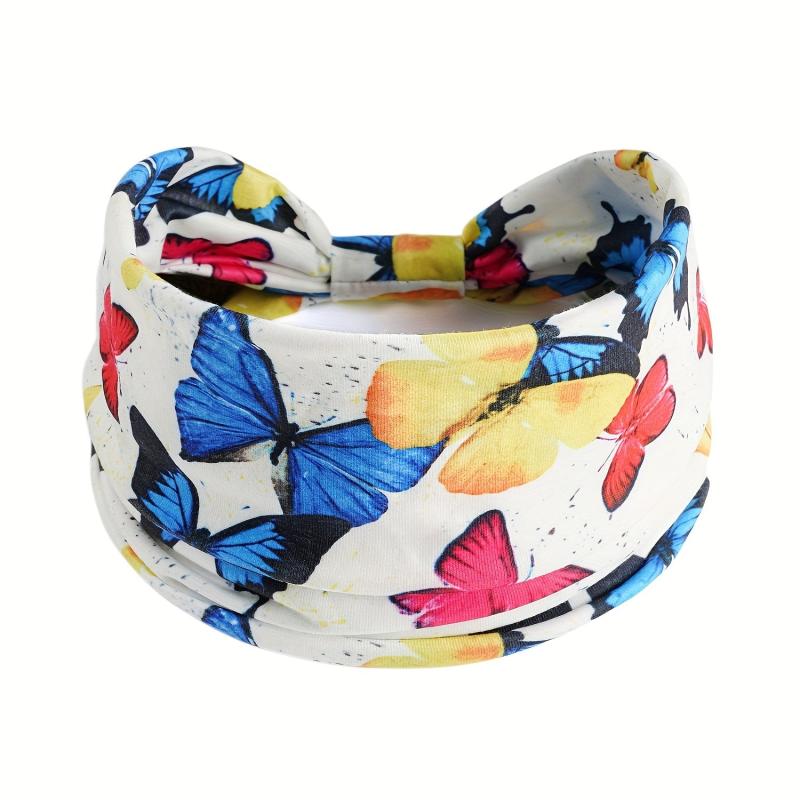 Colorful Butterfly Print Headband Sports Turban Stretchy Hairband