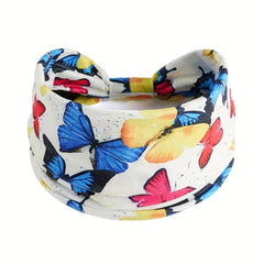 Colorful Butterfly Print Headband Sports Turban Stretchy Hairband