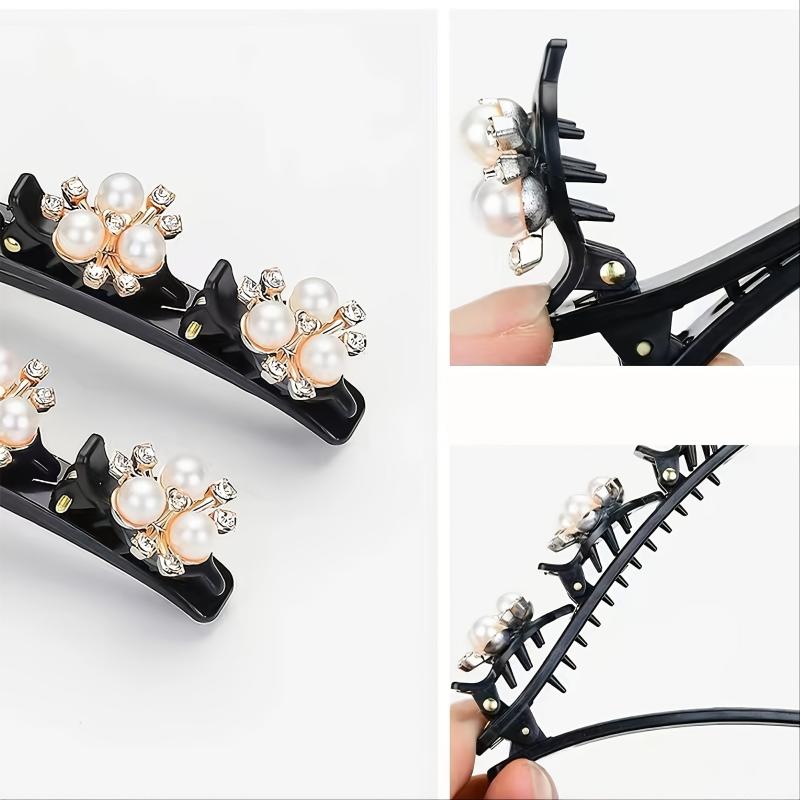 8pcs Crystal Stone Braided Hair Clips Satin Fabric Hair Bands