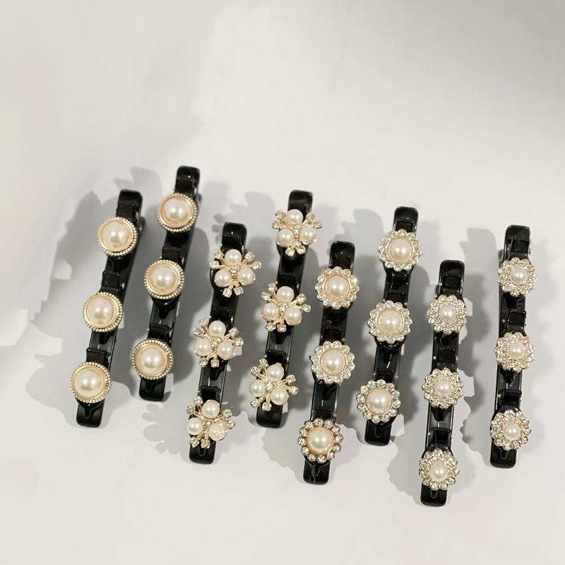 8pcs Crystal Stone Braided Hair Clips Satin Fabric Hair Bands