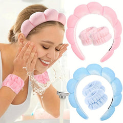 3pcs Face Spa Make up Hairband Wrist Band Sponge Towel Pile Hoop