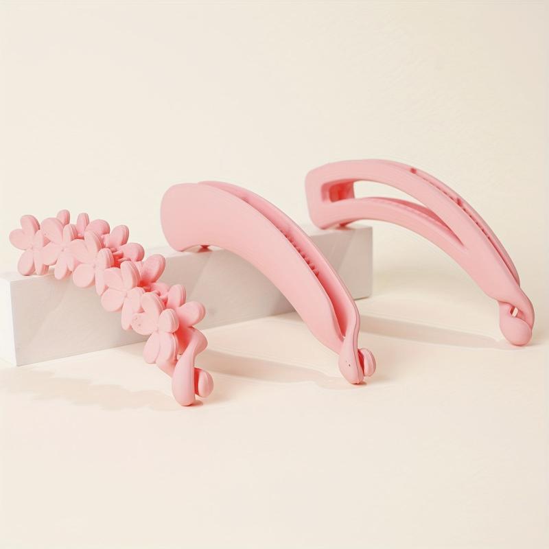 3pcs Peach Pink Frosted Banana Clips Hair Accessories
