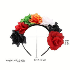 Colorful Rose Flower Headband Skull Pattern Punky Style Hair Band