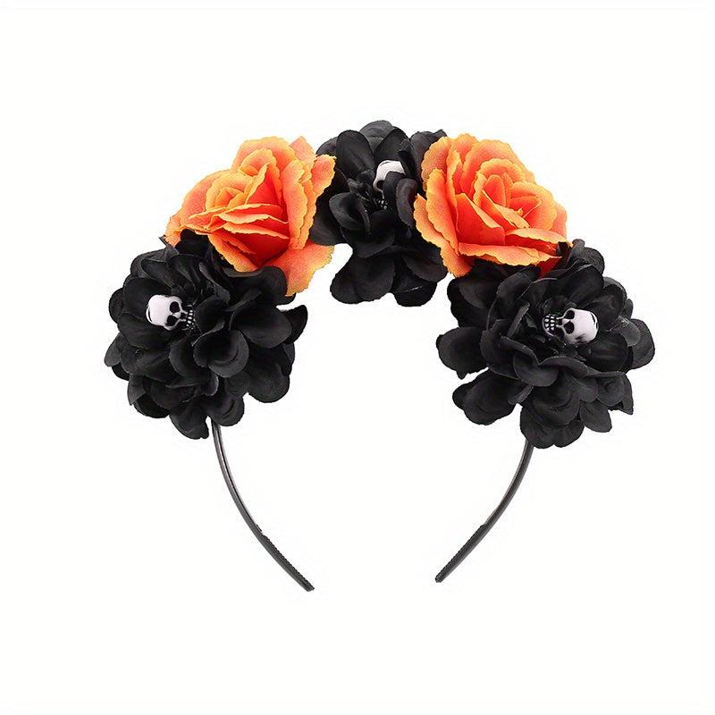 Colorful Rose Flower Headband Skull Pattern Punky Style Hair Band