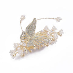 Faux Pearl Flower Hair Claw with Tassel Butterfly Hair Clip