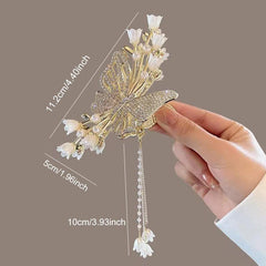 Faux Pearl Flower Hair Claw with Tassel Butterfly Hair Clip