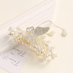 Faux Pearl Flower Hair Claw with Tassel Butterfly Hair Clip