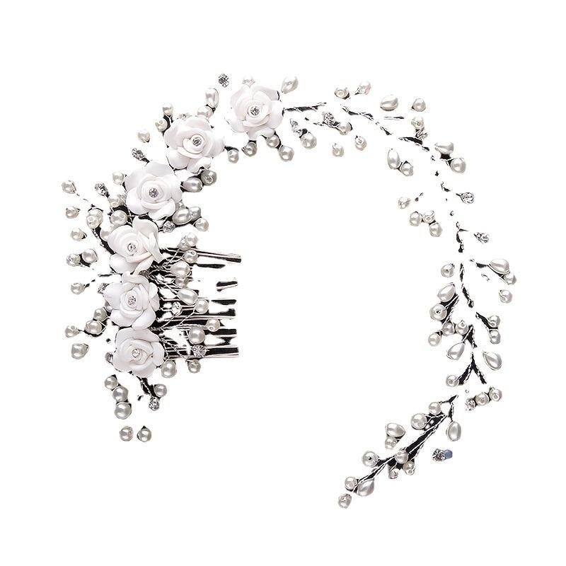 Wedding Flower Pearl Hair Comb Bridal Hair Clip