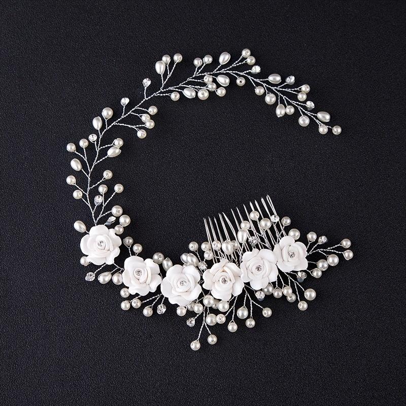 Wedding Flower Pearl Hair Comb Bridal Hair Clip