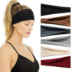 6pcs Solid Headband Criss Cross Head Hoop Stretchy Sports Sweatband