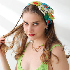 Knitted Flower Triangle Scarf Headband Ladies Girl Hair Accessories Hairband