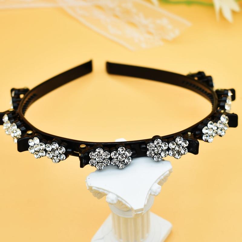 Rhinestone Headband With Clips Braided Hairstyle Hairpin