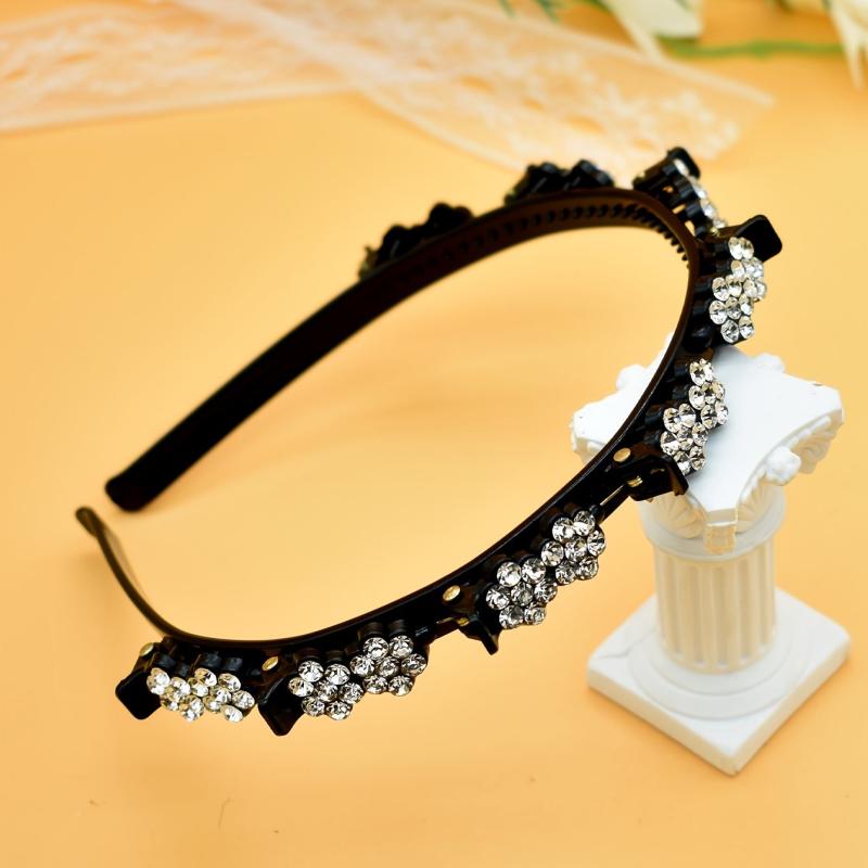 Rhinestone Headband With Clips Braided Hairstyle Hairpin