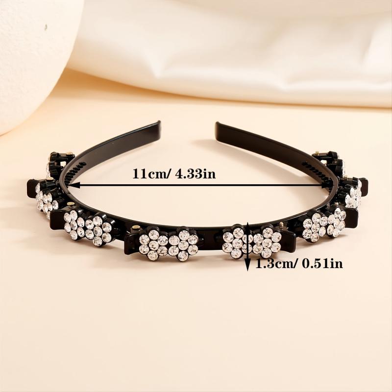 Rhinestone Headband With Clips Braided Hairstyle Hairpin