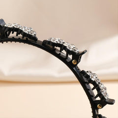 Rhinestone Headband With Clips Braided Hairstyle Hairpin