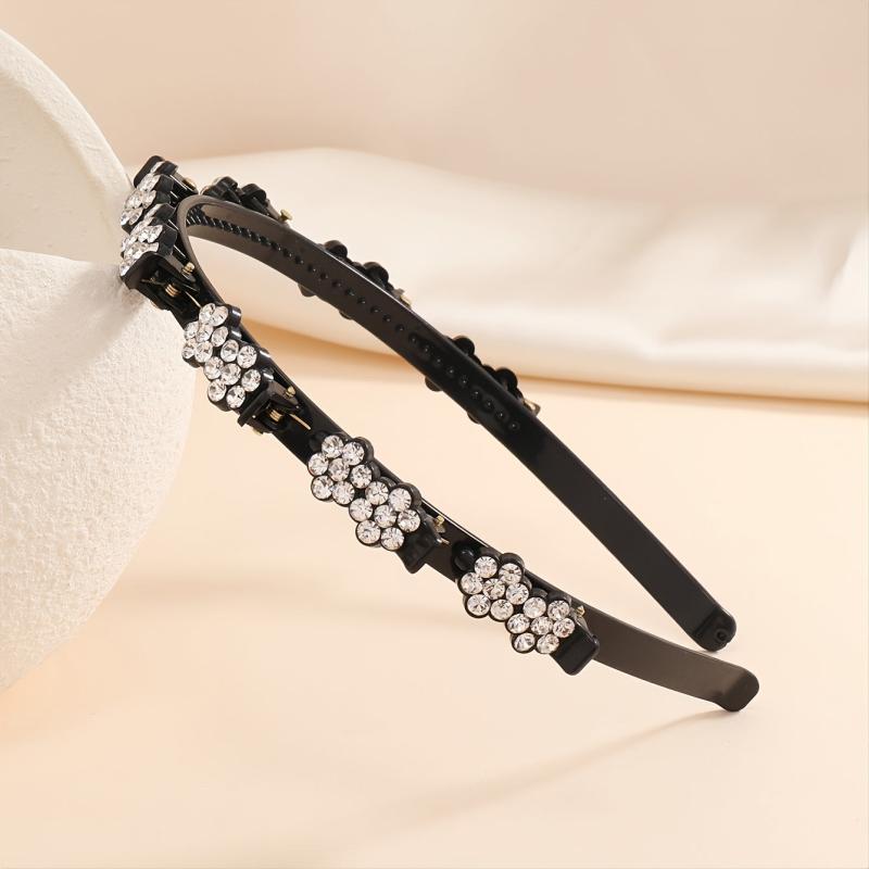 Rhinestone Headband With Clips Braided Hairstyle Hairpin