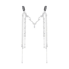 Women's Long Tassel Forehead Chain Alloy Headpiece Silver