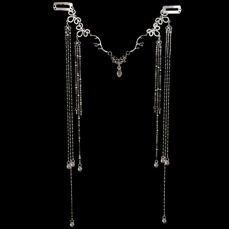 Women's Long Tassel Forehead Chain Alloy Headpiece Silver