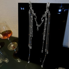 Women's Long Tassel Forehead Chain Alloy Headpiece Silver