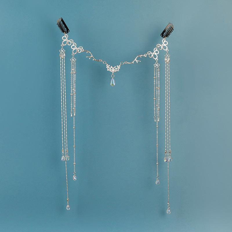 Women's Long Tassel Forehead Chain Alloy Headpiece Silver