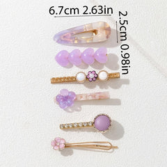 6pcs Purple Rhinestone Hair Clip Metal Barrette Hair Accessories