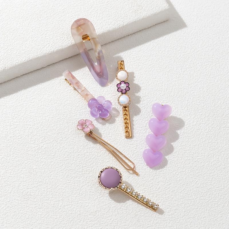 6pcs Purple Rhinestone Hair Clip Metal Barrette Hair Accessories