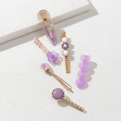 6pcs Purple Rhinestone Hair Clip Metal Barrette Hair Accessories