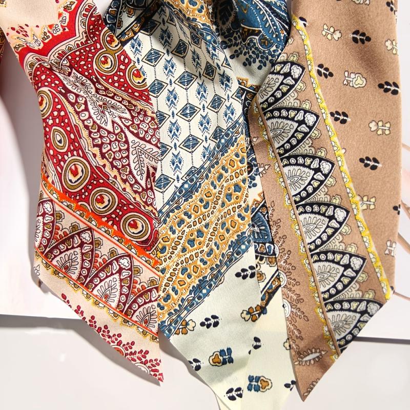 3pcs Retro Print Hair Ties Boho Style Head Scarf Accessory