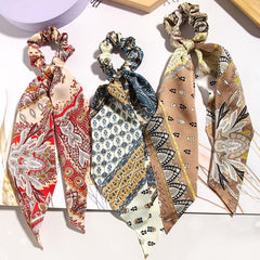 3pcs Retro Print Hair Ties Boho Style Head Scarf Accessory