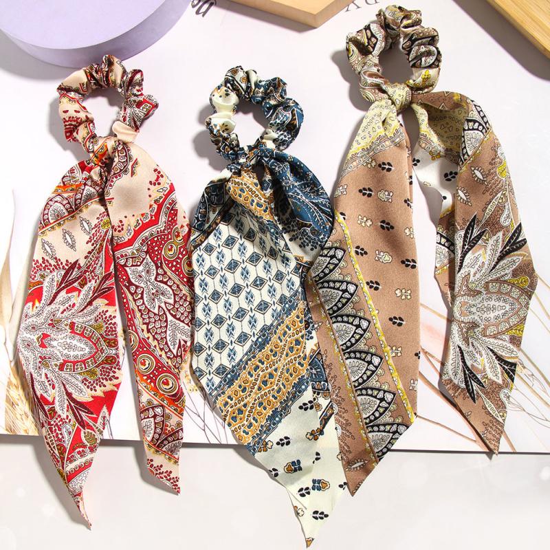 3pcs Retro Print Hair Ties Boho Style Head Scarf Accessory