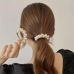 2pcs Faux Pearl Barrette Cuff Hair Clip For Women Girls