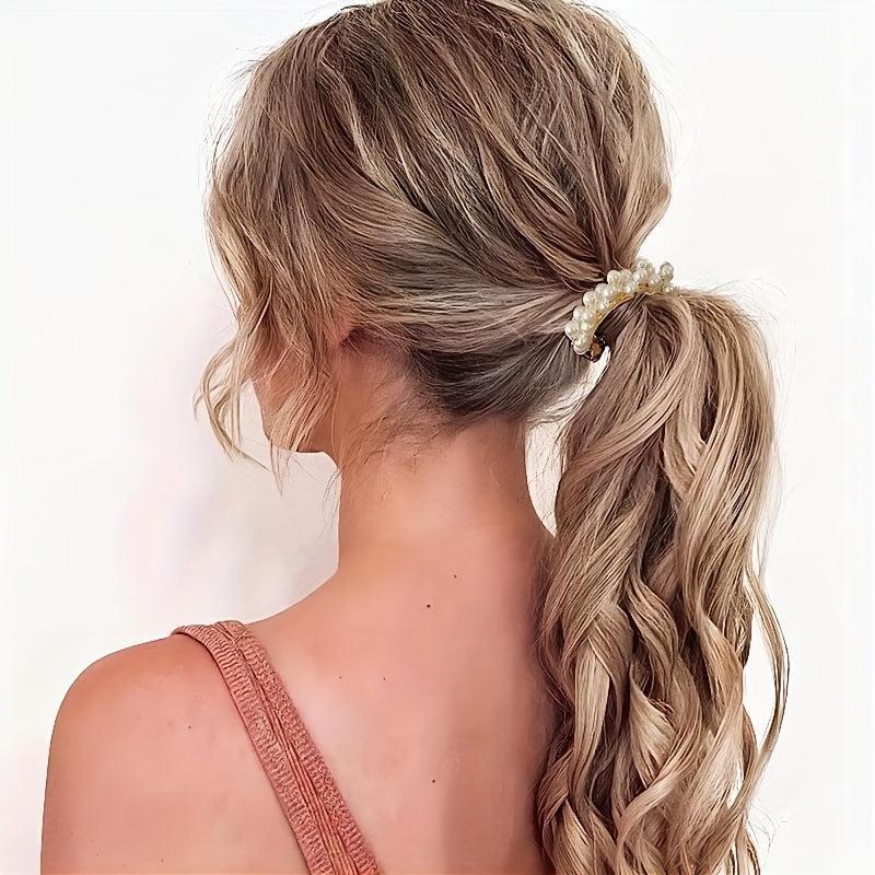 2pcs Faux Pearl Barrette Cuff Hair Clip For Women Girls