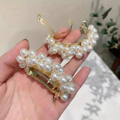 2pcs Faux Pearl Barrette Cuff Hair Clip For Women Girls