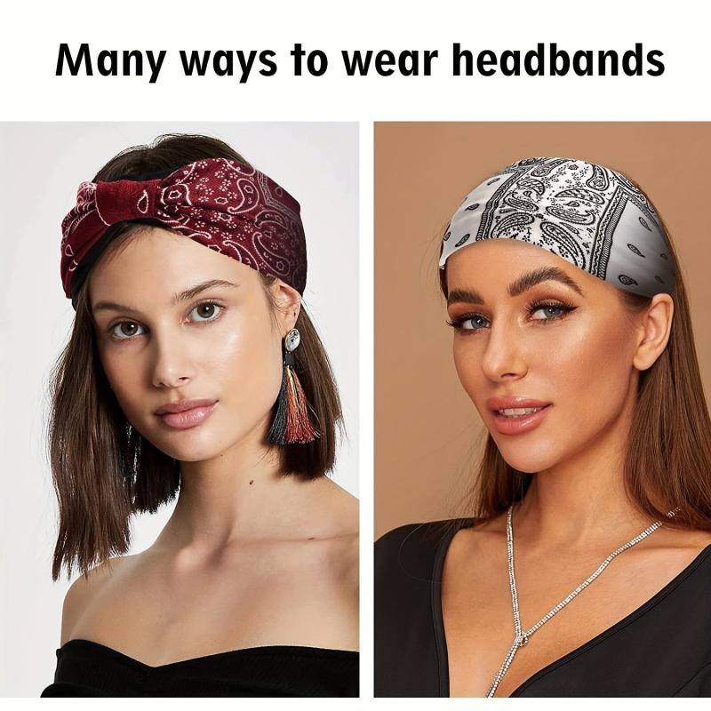 Boho Wide Brim Headbands Floral Elastic Sweatband