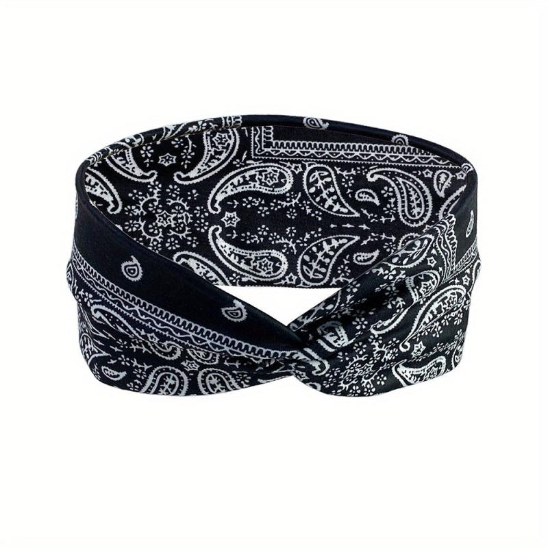 Boho Wide Brim Headbands Floral Elastic Sweatband