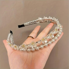 Faux Pearl Rhinestone Headband Two Layer Headdress Hair Accessories