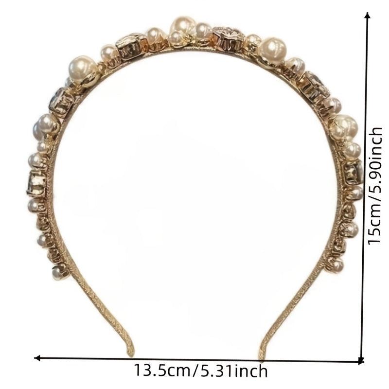 Faux Pearl Rhinestone Headband Two Layer Headdress Hair Accessories